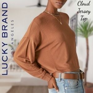 LUCKY BRAND Cloud Jersey Exposed Seam Relaxed Long Sleeve Top-Caramel/Lg/NWT